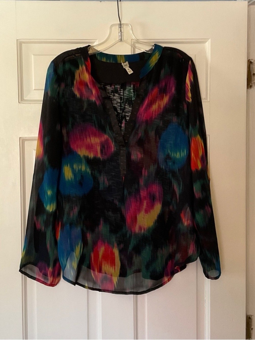 Anthropologie Tiny Tulipano Top Blouse Black Watercolor Size M Painterly Floral